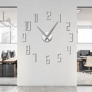 Relógios de parede design moderno números grandes relógios diy numerais simples espelhos efeitos adesivos