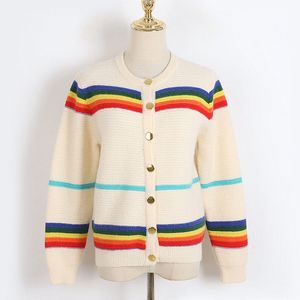 Malhas femininas Teses Casual Rainbow listrado Jacquard Women Sweater Sweater Fall Winter Loose Plus Tamanho Outwear Cardigan Tops 230821