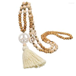 Choker Peace Pendant Naszyjnik Boho Tassel Łańcuch swetra Vintage Drewniane koraliki Bohemia Estetyka dla kobiet Prezent biżuterii