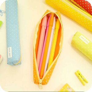 Learning Toys Cute candy color pencil case Kawaii dot Canvas pen bag Stationery pouch for girls gift office school supplies Canetas