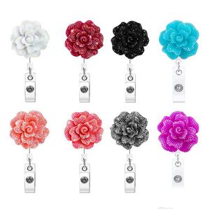 Other Office School Supplies Wholesale Retractable Badge Holder With Alligator Clip Flower Shaped Ab Rhinestones 24 Inch Cord Id B Dh3M2