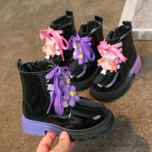 Boots Girl's Boots Autumn Pink Purple Patent Leather Lovely Children Boot 22-33 Toddler Round Chunky Fashion Kids Shoes R230822