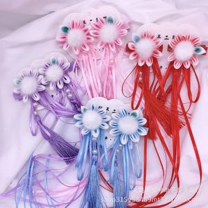 Hair Accessories 2PCS Winter Chinese Style Children Tassel Long Streaming Flower Ball Clip Stage Perform