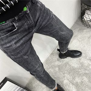 Calça masculina de moda atacadista casual espiritual social cara jeans skinny homens coreanos rapaz