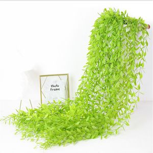 Faux Floral Greenery Simulation Plant Willow Leaf Rattan Wedding Ceiling Wall Hanging Plastic Green Christmas Decoration 230822