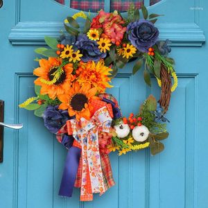 Dekorative Blumen 20 Zoll Independence Day Künstliche Sonnenblume Rot weiß und blau Hortensie Kranz im Freien Weihnachtskränze für Fenster