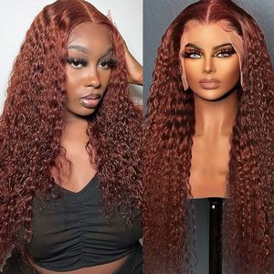 Reddish Brown Jerry Curly 220%density Lace Frontal Wigs for Women Copper Red Pre Plucked 360 HD Frontal 13x6 Kinky Curly Lace Front Wig