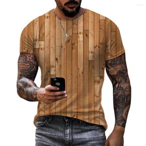 Camisetas masculinas Men Fashion Summer 3D Funny Colorful Wood Board Impresso T-shirt Unisisex Casual Oversize