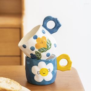 Canecas 350ml Flower Creamic Caneca pintada à mão Coffee Office Breakfast Breakfast Milk Co casal Copo Drink Tumbler Brthday Presente