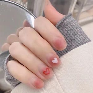 Falska naglar rosa kärlekshjärta falsk press på kort återanvändbar med mönster Set Artificial Kawaii Tipsy Stick-on Tips Art Art