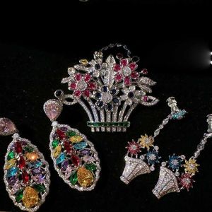 Dangle Chandelier 2023 Women Beautiful Rainbow Basket Gem Earrings Multi Treasure Thistle Flower Plated 18K Gold Colorful Flower Brooch HKD230822