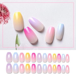 False Nails 24Pcs Artificial Gradient Short Coffin Press On Ballerina Fake Nail Full Cover For Home Office Wearable Art Tips