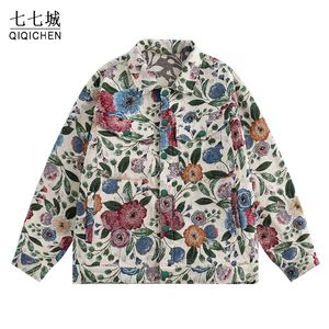 Men's Jackets Vintage Oversize Jacket Men Embroidered Full Print Floral Varsity High Street Casual Loose Coat Unisex Streetwear Autumn 230821