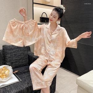 Pijãs de moda para dormir feminino Conjunto 2023 Terno de seda de seda de verão de verão