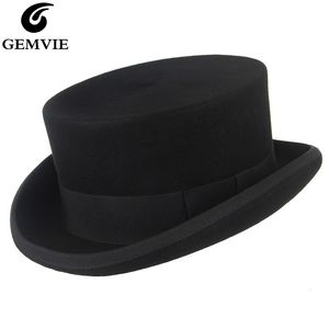 Breda brimhattar hink Gemvie 11cm 100% ull filt hatt för menvinnor cylinder toppar party dräkt fedora derby trollkarl 230821