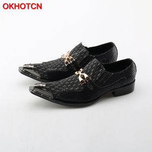 Vestido tênis okcn preto metal de ponta pontianena homens sapatos de couro genuíno