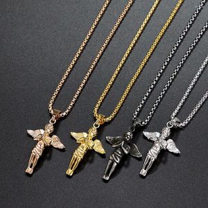 Ketten Edelstahl Engel Baby Christus Gebet Anhänger Halskette Feder Fling Schmuck Geschenk für ihn mit Kette