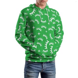 Herrtröjor ögonfransar tryck lös vit och grön y2k pullover hoodie manlig långärmad överdimensionerad klassisk anpassad topp