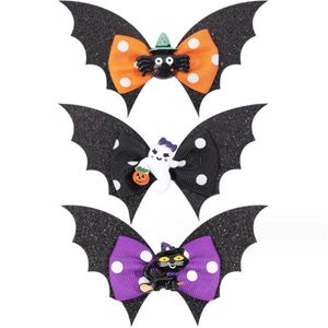 Children bow hairpin Halloween elements double bat wings pumpkin head hair accessories