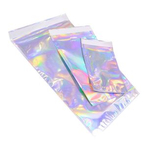 Storage Bags Laser Color Aluminum Foil Self Adhesive Retail Bag Candy Mylar Packing Pouch For Grocery Crafts Packaging Express Drop De Dhozt
