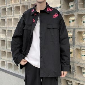 Camicie casual maschile per labbra estive stampato bottone down colletto a maglia sciolta per adolescenti ragazzi abiti da streetwear quotidiani
