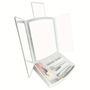 Mirror di trucco illuminato da tri -folt con 4 compartimenti vassoio di archiviazione - specchio per trucco pieghevole a LED Modello USB Vanity Mirror - perfetto per il viaggio e la conservazione