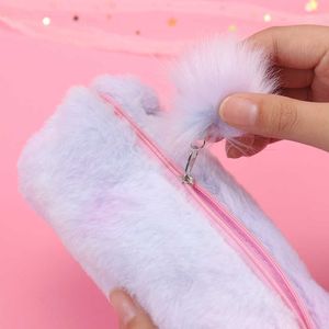 Oyuncakları Öğrenme 1 PC Kawaii Yaratıcı Kalem Kılıfı Gradyan Renk Sevimli Kız Peluş Sekizgen Kalem Çantası Kız Öğrenci Basit Depolama Çantası