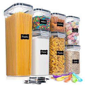 Банки бутылок 7pcs set Kitchen Food Storage Box Container Organization Организатор Plastic Canisters с крышками идеально подходит для хлопьев 230821