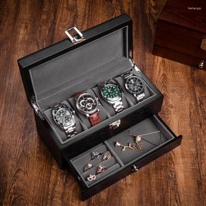 Wachboxen Holzkasten Organizer Hülle doppelte Schicht brauner Männer Schmuck Aufbewahrung Display Ring Halskette Armband Geschenk