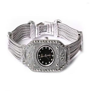 Armbandsur Jade Angel Sterling Silver Luxury Vintage Watch 925 Armband med Marcasite smycken för kvinnor