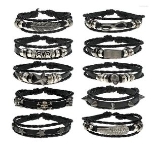 Bangle Jessingshow Fashion Black 12 PCs/Conjunto Handmade Weave charme Wrap Leather Men Bracelets For Women Bangles Homme Jóias masculinas