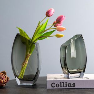 Vasen kreative geometrische schräge Mund quadratische transparente Glas Vase Nordisch Licht Luxus Weichdekoration Blumenanordnung