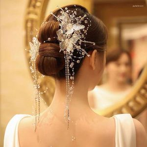 Kopfbedeckungen Ankunft glänzende Braut Hochzeitszubehör Luxusschmetterlinge Perlen Abendparty Brautklammern Glitzer Frauen langes Haarbänder