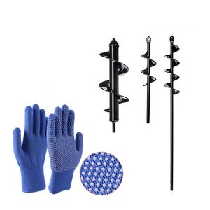 Andra trädgårdsverktyg 3 Storlekar Planter Auger Spiral Drill Bit Set Planting Hole Digger Gardening Tool med handskar 230821