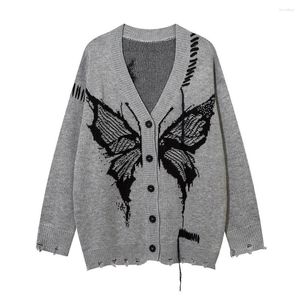 Erkek Sweaters Butterfly Hardigan Patch Sonbahar V Boyun Unisex Street Giyim y2k Gevşek GÜNEŞ örgü kıyafetler büyük boyutlu çekme homme üstleri