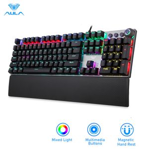 Keyboards AULA F2088 Mechanical Gaming Keyboard Antighosting 104 brown Switch blue Wired Mixed Backlit Keyborad for Game Laptop PC 230821