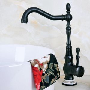 Kitchen Faucets Black Oil Rubbed Bronze Ceramic Base Wet Bar Bathroom Vessel Sink Faucet Single Hole Swivel Spout Mixer Tap Anf662