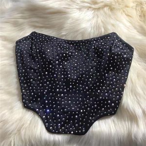 Women's Tanks Rhinestone Black Corset Crop Top Women Strapless Night Club Backless Sexy Summer Crystal Tube Tops