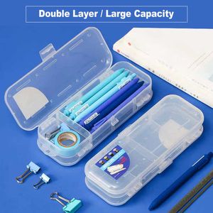 Lärande leksaker Kawaii Clear Pencil Case Dubbelskikt Multifunktion Kids Pen Creative Pencil Box Office School Large Capacity Storage Organizer