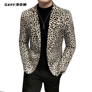 Mäns jackor 2022 Ny modebutik Velveteen Leopard Print Casual Men's Blazer Male Slim Dress Stage Suit Jacket Stock J230821