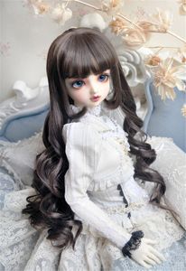 Doll Accessories BJD SD doll flaxen brown High temperature wire hair wigs 1 3 1 4 European style ribbon short curly 230821