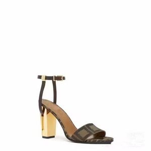 Sandali a tavola di tela sandali cadono tacchi alti dita rotonda di padella di lusso da donna scarpe estive in pelle 35-42