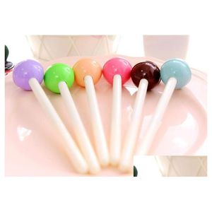 Penne gel Nuova Nuova Lollipops Pen Pen Office Forniture per la festa Candy Color Decor Students Bottini Stationery Black Ink Drop Dhmrm