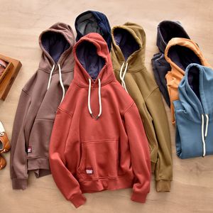 Men's Hoodies Sweatshirts Autumn and winter cashmere hooded sweater Japanese casual loose solid color couple warm hoodies for men and women 230822