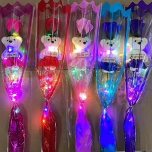 Party Favor LED Glowing Light Bear Roses Soap Flowers Creative Romantic Wedding Favors Rose Bouquet For Valentines Gift Moth304J