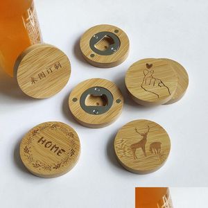 オープナー空白Diy Bamboo Round Shape Bottle Opener Coaster Fridge Magnet Decoration Beer Custom Custom Logo LX4628ドロップデリバリーホームガーデンDH9JG