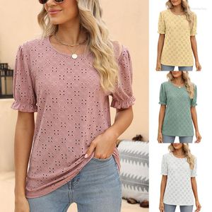 Kadın Tişörtleri 2023 Yaz Moda Çıkarılmış Çıktı Yuvarlak Boyun Kısa Kollu Düz Renk Tişörtleri Günlük Gevşek Tunik Üstler Giyim