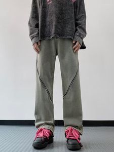 Мужские джинсы yihanke Design Zipper Men Pants Вертикальные прямые брюки контрастируют цвет главная улица мужская темная одежда мешкова