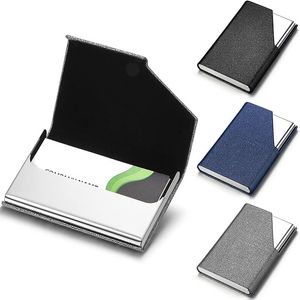 Sleek Stainless Steel Business Card Holder | Magnetic PU Leather Case for Men & Women | Office Essentials 2024