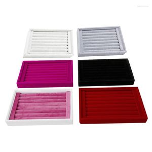 Jewelry Pouches 4XBF Ring Storage Box Rectangle Display Tray Container Earring Rings Organizer Velvet Small Brooch